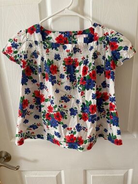 Kids Janie and Jack White Floral Cotton Top with Red & Blue Flowers